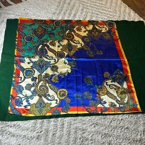 M.O.S.I silk scarf, beautiful paisley, blue red orange perfect for fall